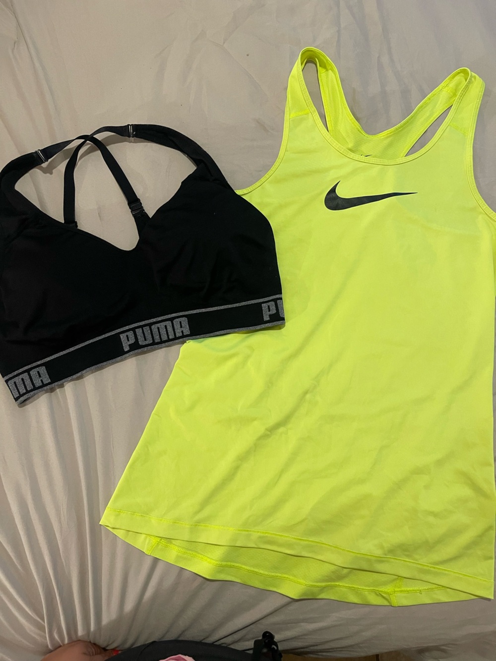 Nike Neon Yellow Tank Top L with Black Puma Sports Bra XL